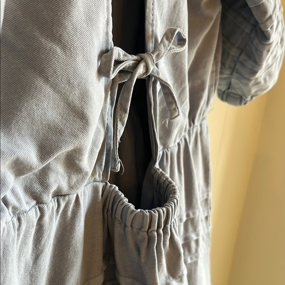 7 for All Mankind Blue Boho Babydoll Puff Sleeve Open Back Bow Mini Dress Sz S - Picture 10 of 13